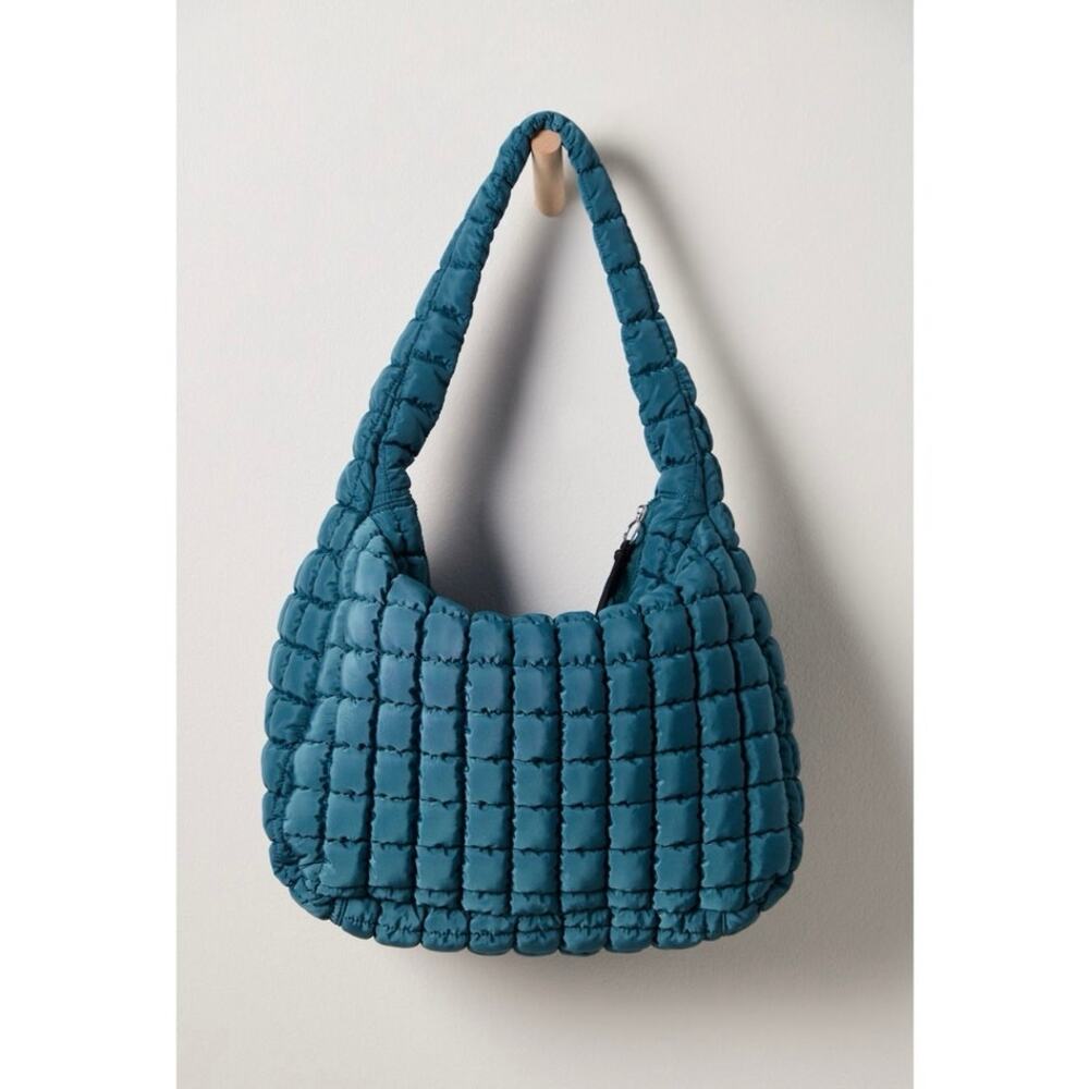 FREE PEOPLE MOVEMENT Large Quilted Carryall Tote Bag Purse Teal Blue Green - Picture 3 of 5